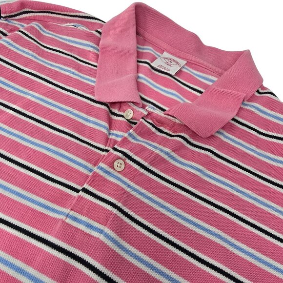 Brooks Brothers‎ Golf Polo Shirt XXL Men's Pink Striped Logo Short Sleeve - Picture 1 of 5